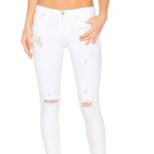 Hudson Midrise Skinny Jeans, White, Size 28